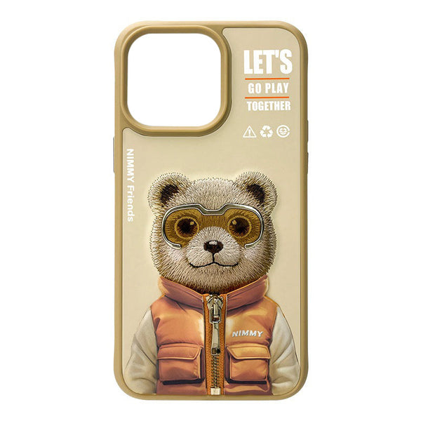 Nimmy Bear Nakış İşlemeli iPhone 15 Pro Sarı Kılıf