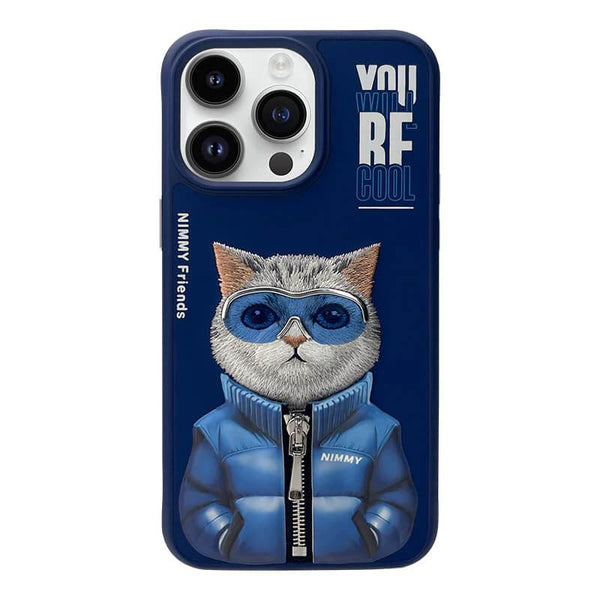 Nimmy Cat Nakış İşlemeli iPhone 15 Lacivert Kılıf