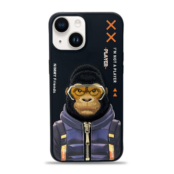 Nimmy Gorilla Nakış İşlemeli iPhone 15 Pro Siyah Kılıf