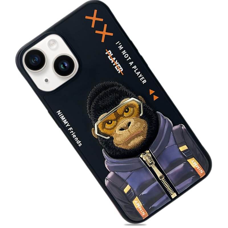 Nimmy Gorilla Nakış İşlemeli iPhone 15 Pro Max Siyah Kılıf