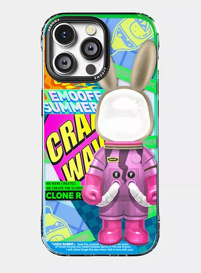 EMO OFF Clone Summer Serisi Pembe Rabbit iPhone 14 Pro Max 3D Kılıf