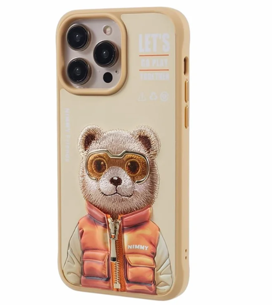 Nimmy Bear Nakış İşlemeli iPhone 15 Pro Sarı Kılıf