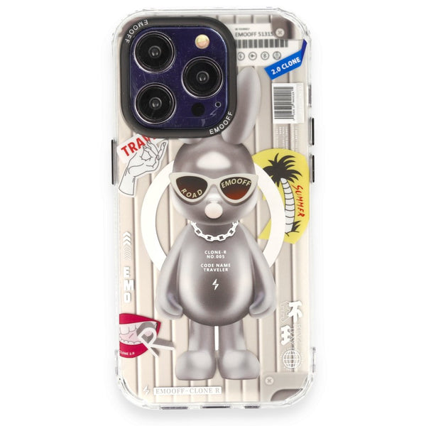 EMO OFF Clone Summer Serisi Gri Rabbit iPhone 14 Pro MagSafe 3D Kılıf