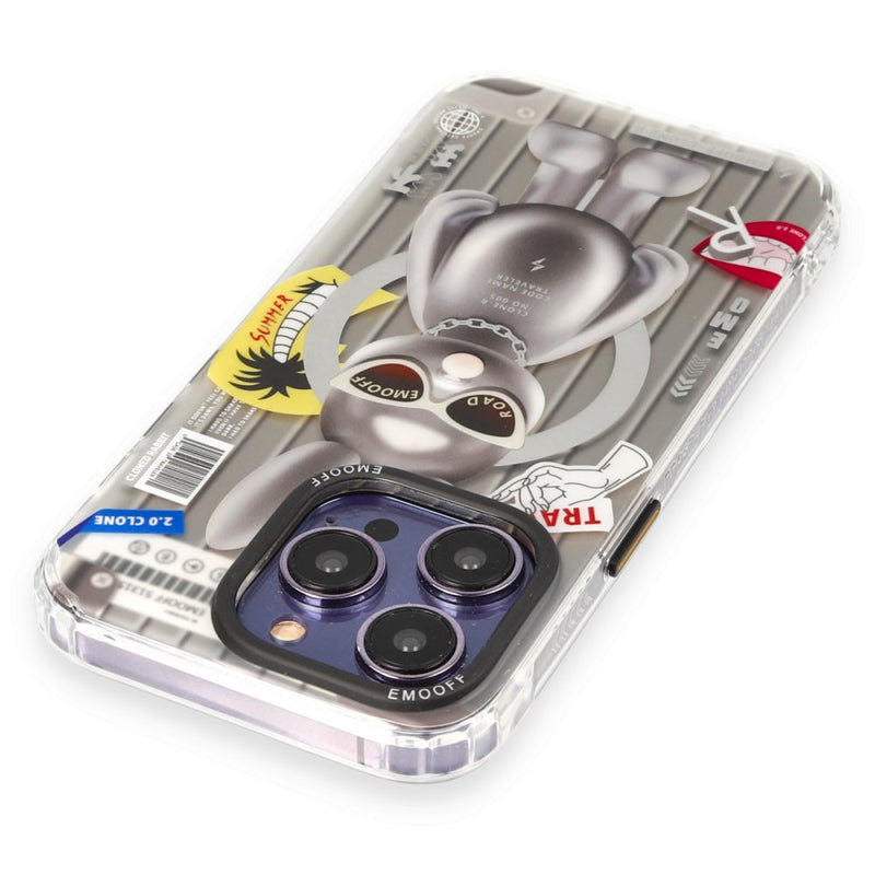 EMO OFF Clone Summer Serisi Gri Rabbit iPhone 14 Pro MagSafe 3D Kılıf