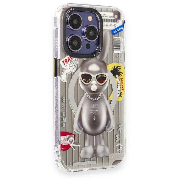 EMO OFF Clone Summer Serisi Gri Rabbit iPhone 14 Pro Max MagSafe 3D Kılıf