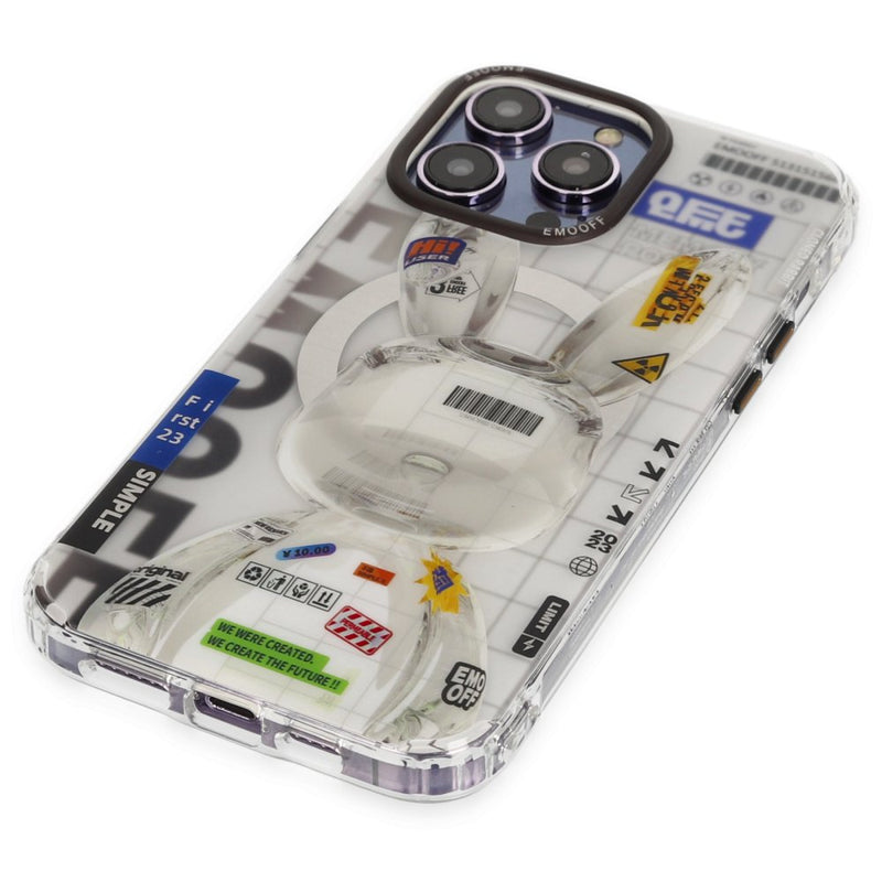EMO Off Metal Hip Hop Serisi Beyaz Rabbit iPhone 14 Pro Max MagSafe 3D Kılıf