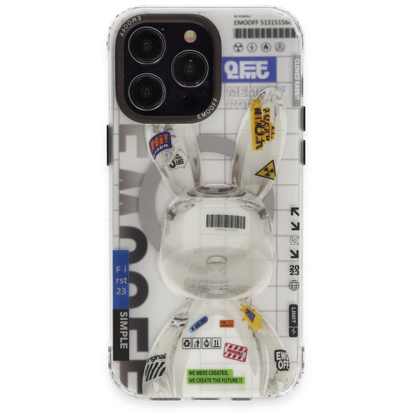 EMO Off Metal Hip Hop Serisi Beyaz Rabbit iPhone 14 Pro Max MagSafe 3D Kılıf