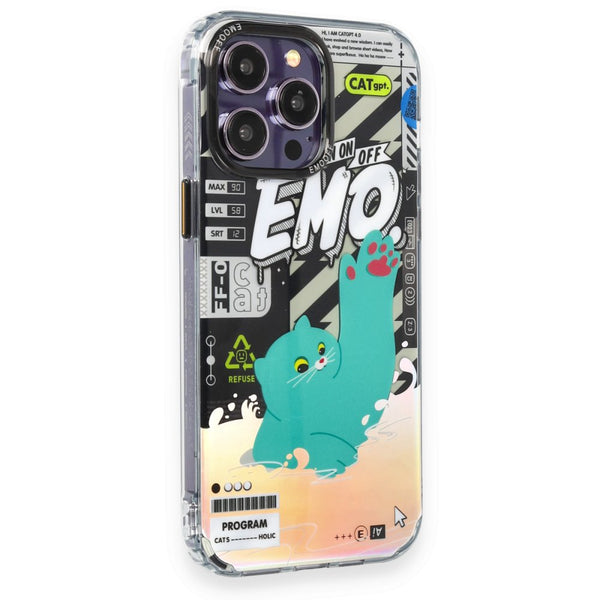 EMO OFF Cat Serisi Yeşil iPhone 14 Pro 3D Kılıf
