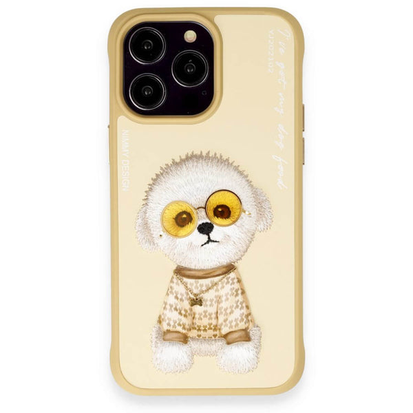 Nimmy Dog Nakış İşlemeli iPhone 15 Pro Sarı Kılıf