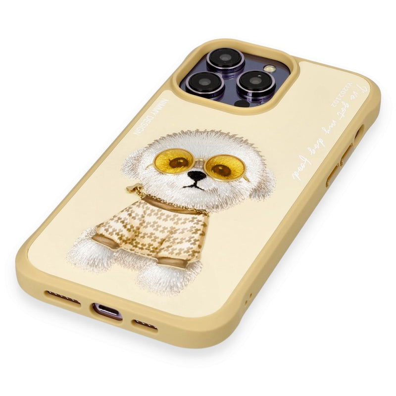 Nimmy Dog Nakış İşlemeli iPhone 14 Pro Max Sarı Kılıf