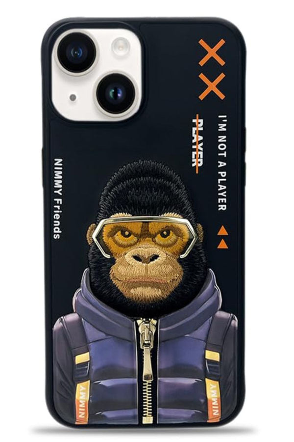 Nimmy Gorilla Nakış İşlemeli iPhone 15 Pro Max Siyah Kılıf