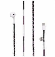 Shiny Luna USB-C Konektörlü Kulaklık — el yapımı siyah gümüş örgü kablolu Apple USB-C kulaklık