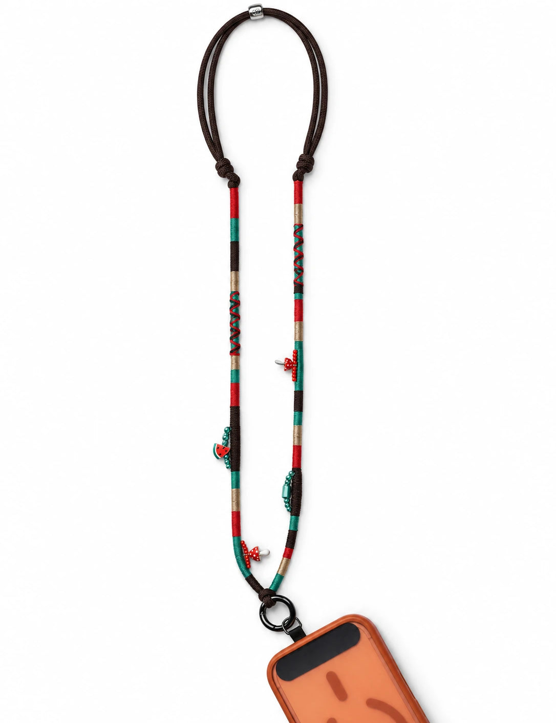 Marrakech ayarlanabilir telefon askısının tam boyu, telefona takılı halde; 95-120 cm çapraz kordon