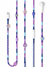Mermaid Boncuklu Lightning Kulaklık — mor, lacivert ve gök mavisi el yapımı örgü kablolu Apple Lightning kulaklık, deniz yıldızı, kaplumbağa ve kalp boncuklar