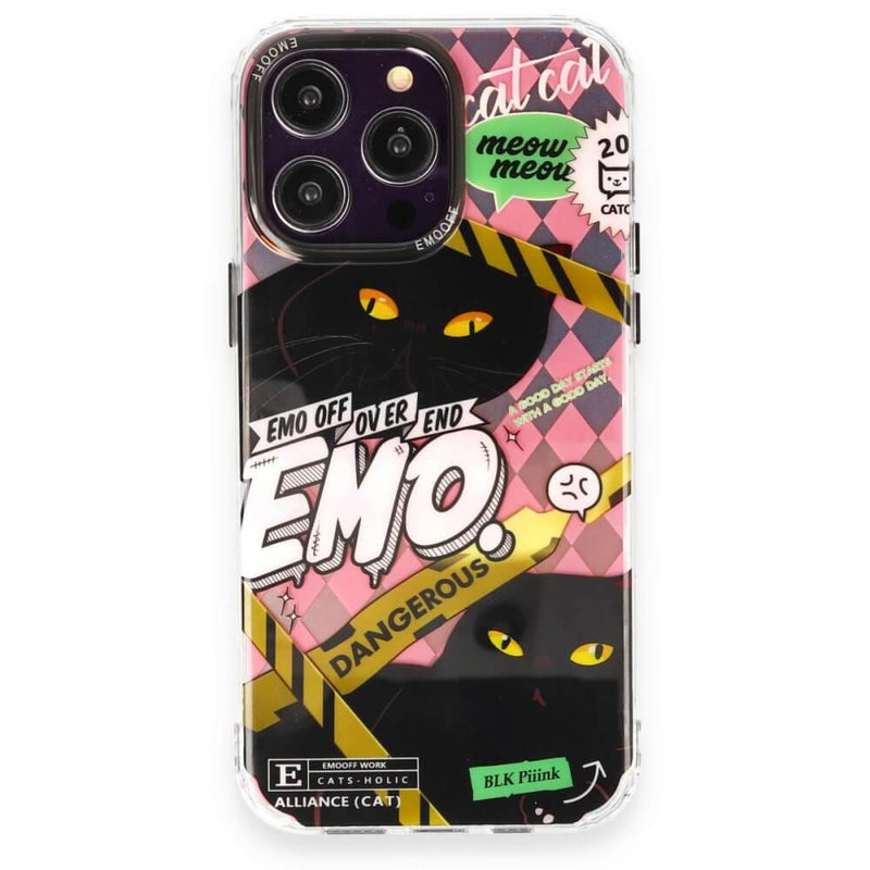 EMO OFF Cat Serisi Siyah iPhone 14 Pro 3D Kılıf