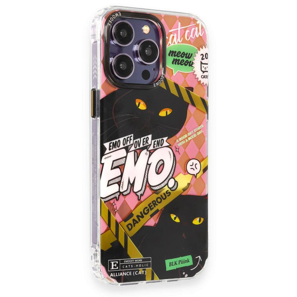 EMO OFF Cat Serisi Siyah iPhone 14 Pro 3D Kılıf