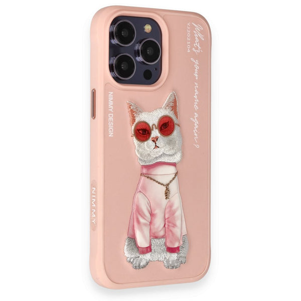 Nimmy Cat Nakış İşlemeli iPhone 15 Pembe Kılıf