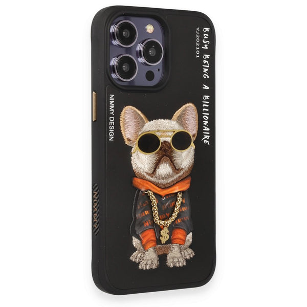 Nimmy Dog Nakış İşlemeli iPhone 15 Pro Siyah Kılıf