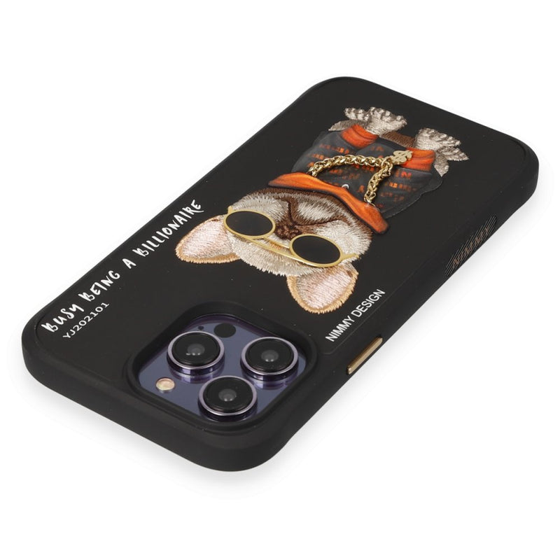 Nimmy Dog Nakış İşlemeli iPhone 15 Pro Siyah Kılıf