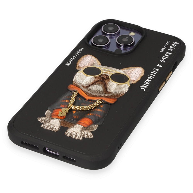 Nimmy Dog Nakış İşlemeli iPhone 15 Pro Max Siyah Kılıf